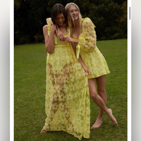 ANTHROPOLOGIE For Love & Lemons Yellow Lace Maxi Dress size small - Picture 1 of 15